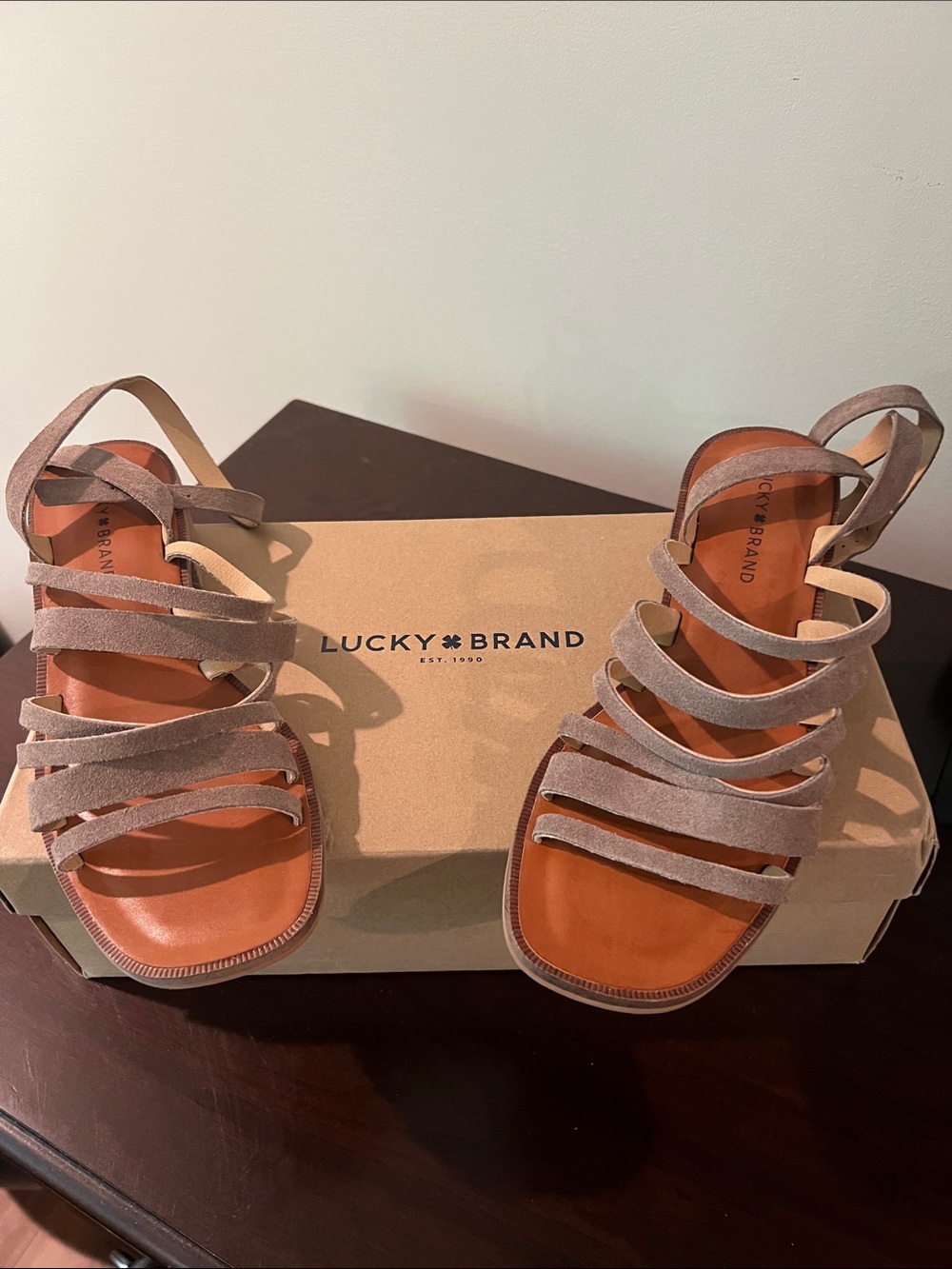 Lucky Brand Beige/Tan Suede Multi-Strap Sandals